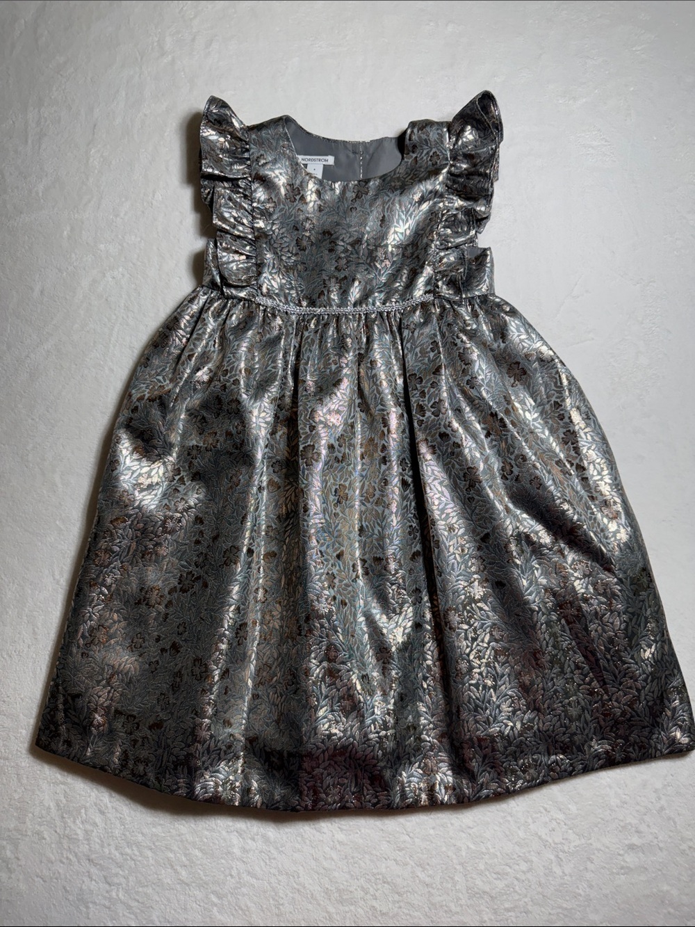 Nordstrom Metallic Floral Ruffle-Trim Party Dress - Silver